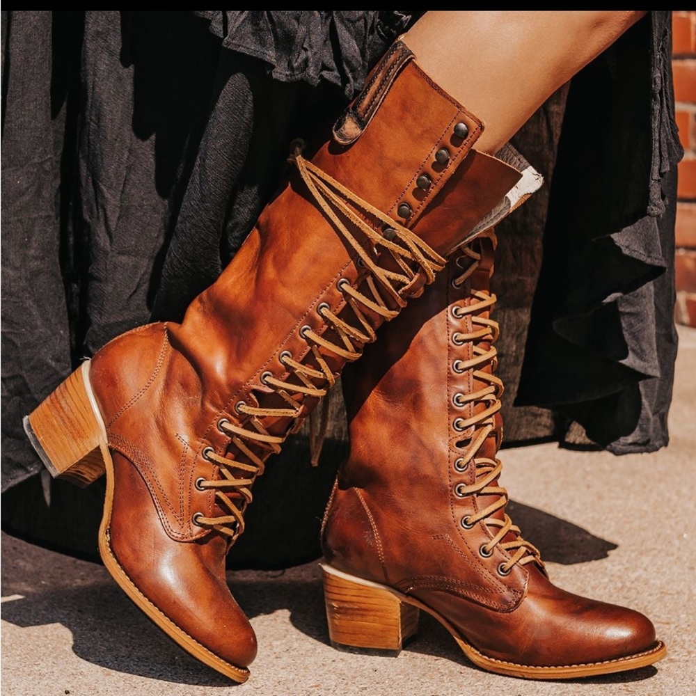 Freebird By Steven Original Grany Vintage Victorian Lace Boot Cognac Womens 8